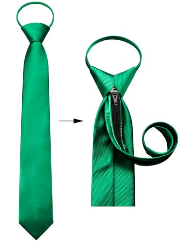 GUSLESON 3.15"（8cm） Mens Pre-tied Adjustable Zipper Tie Solid Necktie for Business and Wedding - color: Emerald Green