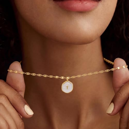 14K Gold/Silver Plated Cross Necklace for Women White Enamel Pendant | Unique Brass Irregular Disc Cross, Dainty Minimalist Faith Jewelry for Everyday Wear, Comes in a Beautiful Box - style: gold style3