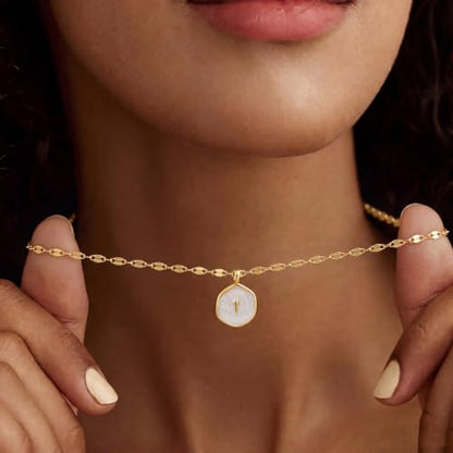14K Gold/Silver Plated Cross Necklace for Women White Enamel Pendant | Unique Brass Irregular Disc Cross, Dainty Minimalist Faith Jewelry for Everyday Wear, Comes in a Beautiful Box - style: gold style3