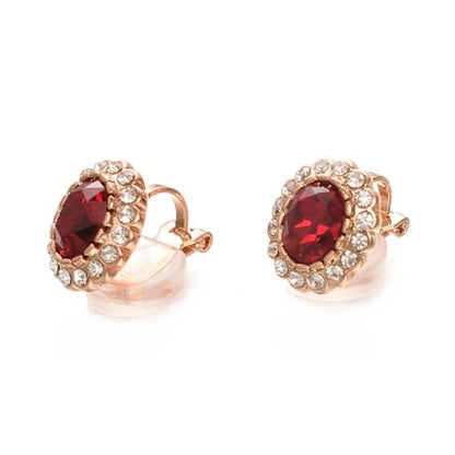 Yoursfs Vintage Crystal Clip On Earrings For Women Platinum Plated Rhinestone Clip On Earrings Non Pierced Oval Shap Cubic Zirconia Earring Hypoallergenic Jewelry - style: Red crystal clip-on earrings