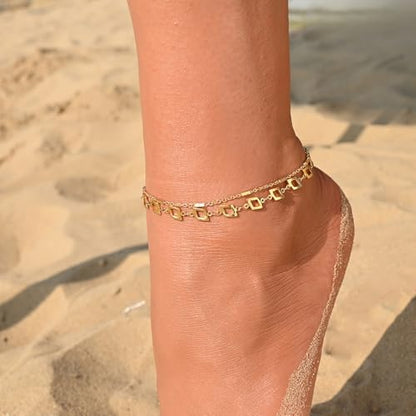 Ankle Bracelets for Women 18K Gold Plated Anklets for Women Waterproof Dainty Gold Ankle Bracelets with Evil Eye,Pearls,Beads,Chain Boho Everyday Anklet Beach Summer Jewelry Gift - color: Gold-8