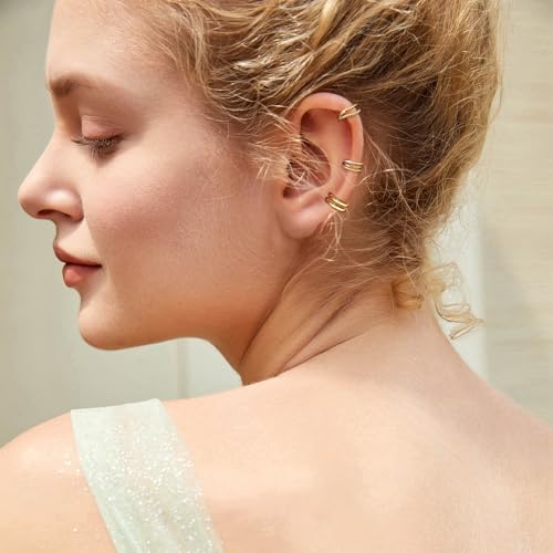 Ear Cuffs Non-Piercing Earrings for Women Cute Clip-On Cartilage Earring | 14k Gold Plated Ear Cuff for Non Pierced Ears Dainty Adjustable Fake Piercings Earings Set - style: 3