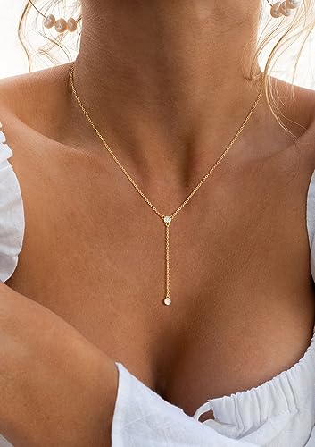 NECOCY Layered Gold Necklaces for Women Dainty Chokers Necklace Silmple Stackable Cubic Zirconia Necklace Non Tarnish Vacation Jewelry Trendy Gifts for Women - style: layered cz bar