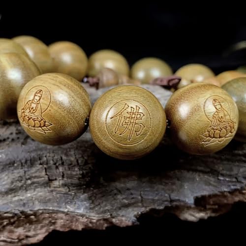 Tibetan Buddhist Green Sandalwood Beads 18mm Scented Sandalwood Link Wrist Crafts Beads Bracelet for Men Women - size: 18MM