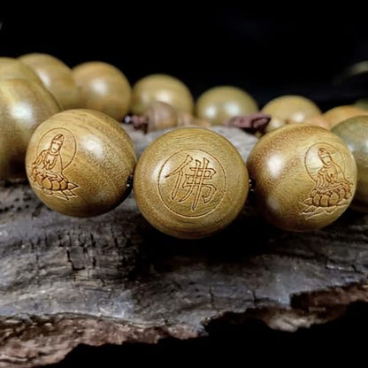 Tibetan Buddhist Green Sandalwood Beads 18mm Scented Sandalwood Link Wrist Crafts Beads Bracelet for Men Women - size: 18MM