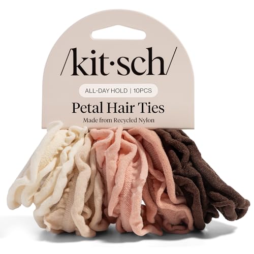 Kitsch Petal Hair Ties No Damage - Blush, 10pcs | Strong, Stretchy & Snag-Free Hair Bands – Soft Fabric Ponytail Holders, Stylish Elastics for Everyday Hairstyles - color: Blush Petal (Pack of 10)