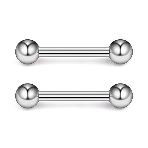 Ruifan 316L Stainless Steel Nipple PA Tongue Shield Barbell Ring Bar Body Piercing Retainer 12G 14mm 2-12PCS - color: 2PCS - Silver