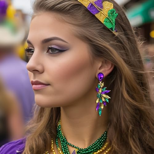 Women's Wedding Bridal Earrings Prom Dangle Earring | Shiny Crystal Teardrop Multi Marquise Cluster for Bride Bridesmaid Bling Jewelry Costume Party Accessories - color: 02-Multicolor Gold-Toned