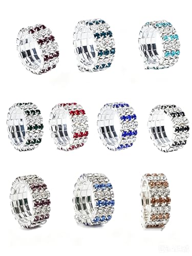 Sparkling Rhinestone Ring Set Trendy Elastic Rhinestone Crystal Stretch Ring Stackable Jewelry for Women Girls - color: 10 Colors in One-A
