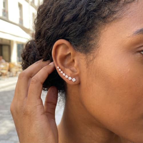 Reffeer Solid 925 Sterling Silver 7 Crystals Cuff Earrings Climber for Women Crawler Earrings Wraps - color: C-Rose Gold
