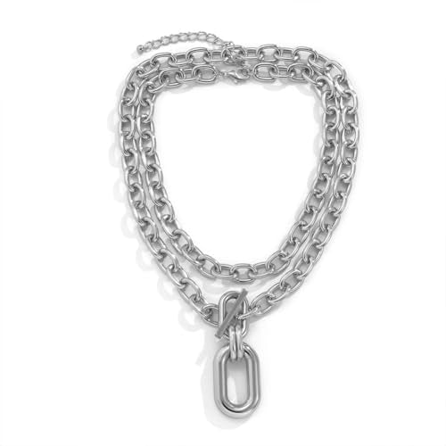 Layered Chunky Gold Silver Necklace Big Cuban Chain Statement Necklace Stacked Punk Chain Choker Necklaces for Women Trendy Jewelry Birthday Gifts - color: 03 Silver