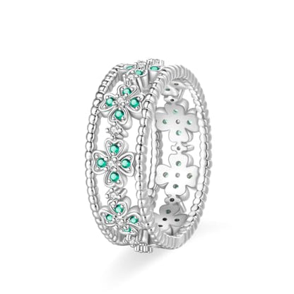 KUNSIR 925 Silver Cubic Zirconia Ring Size 7-9 Wedding Band Sterling Silver Eternity Ring Modern Style - style: Wide Band Lucky Ring