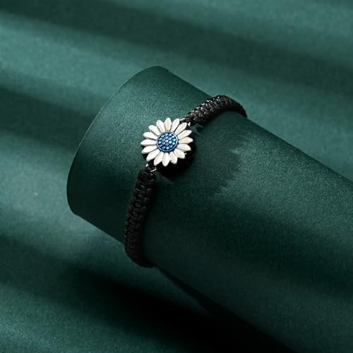 Sunflower Cremation Urn Bracelet for Adjustable Boho Daisy Handmade Cremation Jewelry Braided Rope Bracelets for Women Jewelry Gift With Funnel Kit & Bag - color: Silver+Blue