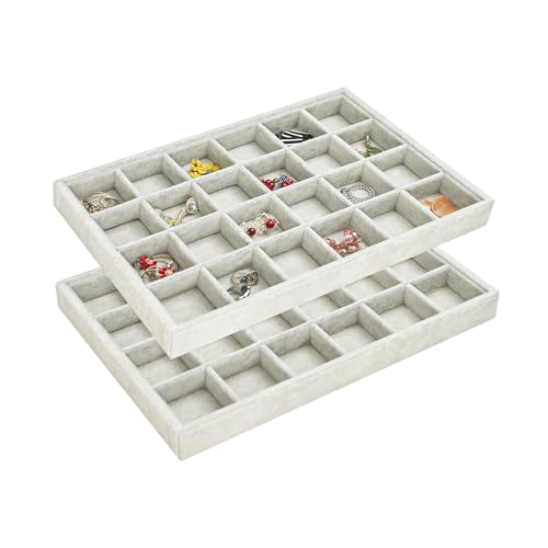 2pcs/Set Velvet Jewelry Tray, 24 Grids Large Storage Tray for Bracelet Bangle Beads Display, Jewellery Organizer Box Tray for Home Drawer or Shop Store Selling Show (Grey Velvet) - color: Grey, size: 24 Grid