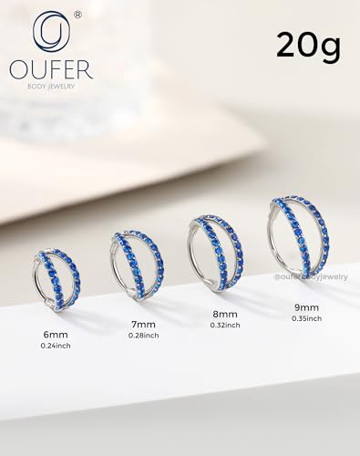 OUFER Double Hoop Nose Ring, 20G Nose Piercing Surgical Steel Nose Rings for Women, Elegant Nose Rings Hoops Perfect for Daily Nostril Piercing Jewelry - color: Silver+Blue CZ