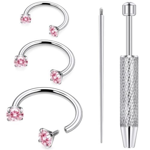 18G 16G Horseshoe Septum Nose Ring Piercing Jewelry Surgical Steel Internal Thread CZ Earring Snake Bite Lip Ring Cartilage Helix Tragus Earring Hoops Piercing Jewelry for Women Silver Gold - color: Silver- Pink CZ, size: 16G, 7mm 8mm 10mm