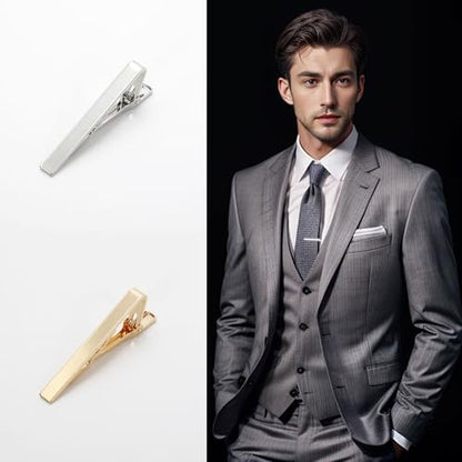 4 Pack Tie Clips for Men, Stainless Steel Tie Bar Clip Set, Classic Necktie Clips for Business, Wedding, Office, and Any Occasion