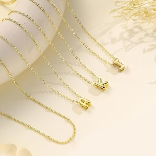 Thaivor Initial Necklaces for Women 14K Gold Plated Bubble Letter Necklace Layered Dainty Cute Choker Pendant Stack Jewelry Fashion Accessories Teen Trendy Gift - color: Gold, style: F
