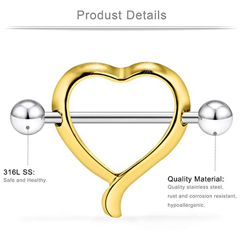 14G 9/16Inch Crystal Ball Nipple Tongue Shield Ring Barbell Body Piercing Jewelry Retainer 8-14PCS - color: 14PCS - Gold