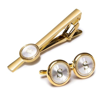 Barry.Wang Mens Cufflinks Tie Clip French Stylish Cuff Links Wedding Shirts Cuff Buttons Elegant Gift Necktie Pin - style: Gold Silvery S