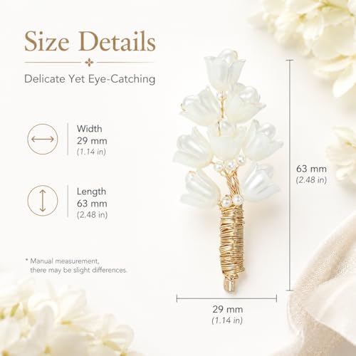 Flower Brooch for Women Rhinestone Pearl Zirconia Flower Lapel Pin Birthday Holiday Gift for Mother Wife Girlfriend - color: 08 Lily of the Valley-5