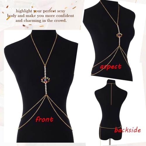 Urieo Rhinestone Bra Chain Crystal Body Chain Jewelry for Women - style: Gold