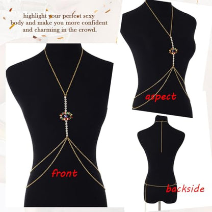 Urieo Rhinestone Bra Chain Crystal Body Chain Jewelry for Women - style: Gold