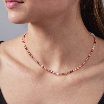 JSJOY Tiny Crystal Beaded Choker Necklaces for Women Colorful Beaded Necklace Dainty Choker Necklaces Simple Boho Jewelry Gifts for Teens Handmade Shining Bead Necklaces Gifts - color: Dark Blue