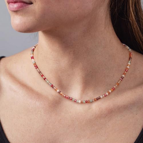 JSJOY Tiny Crystal Beaded Choker Necklaces for Women Colorful Beaded Necklace Dainty Choker Necklaces Simple Boho Jewelry Gifts for Teens Handmade Shining Bead Necklaces Gifts - color: Red