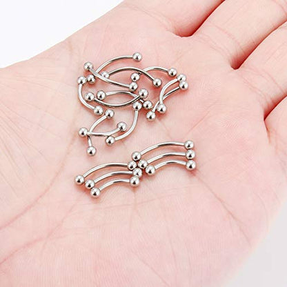 SCERRING 18-36PCS 16G Stainless Steel Eyebrow Tragus Helix Rook Daith Earrings Tongue Nipple Belly Lip Ring Barbell Body Piercing Jewelry 6-16mm - color: 18PCS - Silver
