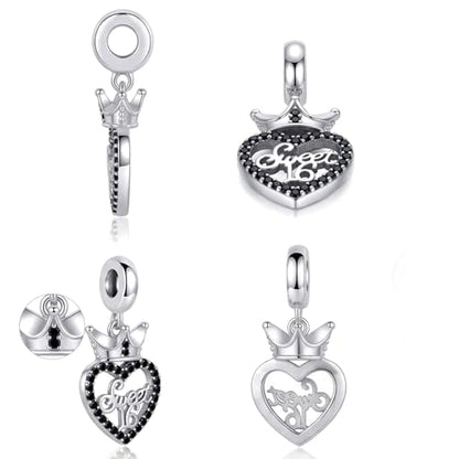 Sweet 16 Celebration Dangle Charm Happy Birthday Compatible with Pandora Bracelet - color: Black