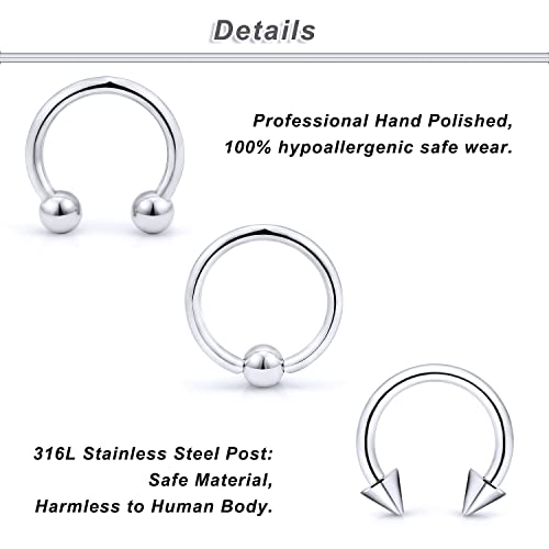 00G 0G 2G 4G 6G 8G 10G 12G 14G 16G Septum Rings Silver Black Surgical Steel Heavy Gauges Earrings Stretching kit Eyebrow Lip Septm Nose Rings Helix Tragus Daith Rook Earrings Hoops 10mm-19mm - color: Silver, size: 2G(6.0mm)-Inner Dia:12mm