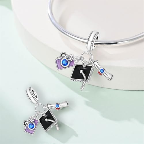 Charm for Bracelets and Necklaces, Heart Animals 925 Sterling Silver Bead Celestial Sun Moon Star Charms Jewelry Gift for Women Girls - color: Graduation Triple Dangle Charms