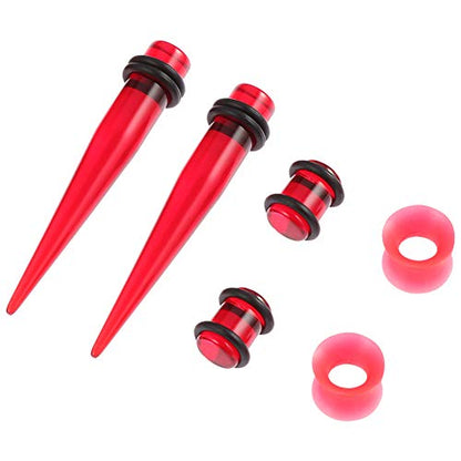 JieyueJewelry 50/54 Pcs Ear Stretching Kit 14G-00G | Acrylic Tapers & Plugs with Silicone Tunnels, Ear Gauges Expander Set Body Piercing Jewelry for Women and Men - color: Red