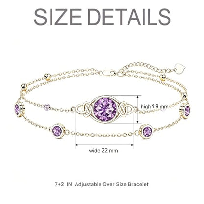 Midari 18K Gold Irish Infinity Celtic Knot Birthstone Layed Anklet Bracelet with 12 Months Birthstone Birthday Jewelry Gifts for Women Mom - color: 02-Amethyst, size: Bracelet 7"-9"