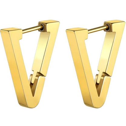 ChainsHouse Stud Earrings for Men Women,316L Stainless Steel/14K Gold/Black Plated Metal, Punk Hypoallergenic Surgical Huggie Hoop Earrings Mens Jewelry Piercing Hoop Earrings - style: A: Gold-Triangle(1 Pair)