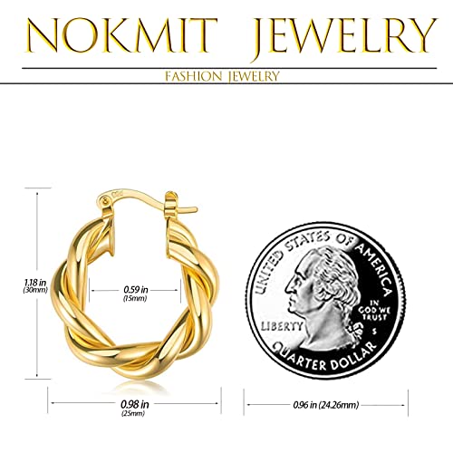 Twisted Hoop Earrings for Women, 18K Gold Plated Chunky Twist Hoops | Lightweight Rope Hoop Earrings | High Polish Finish | Secure Clasp | Comfortable Everyday Minimalist Jewelry