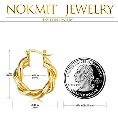 Twisted Hoop Earrings for Women, 18K Gold Plated Chunky Twist Hoops | Lightweight Rope Hoop Earrings | High Polish Finish | Secure Clasp | Comfortable Everyday Minimalist Jewelry