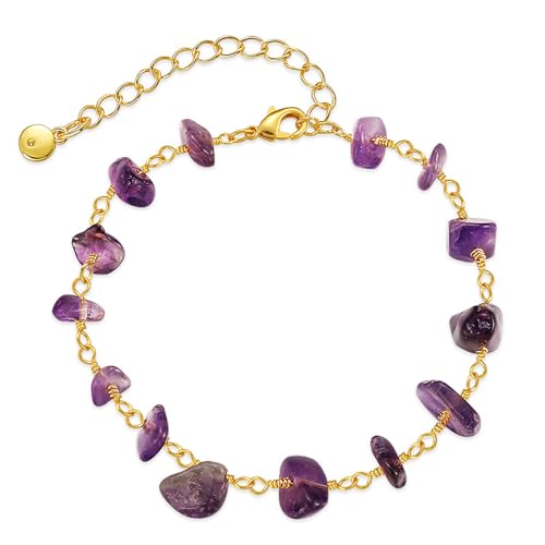 Dainty Gold Bracelets for Women, 18 Gold Plated Adjustable Evil Eye/Butterfly/Beaded/Pearl/Heart/Turquoise Handmade Bracelet for Women - style: Amethyst