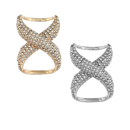 2 PCS Fashion Scarf Clips Scarf Ring Buckle Rhinestone Scarf Ring Buckle Silk Scarf Clasp Clips for Women Lady Girls, Gold, Medium