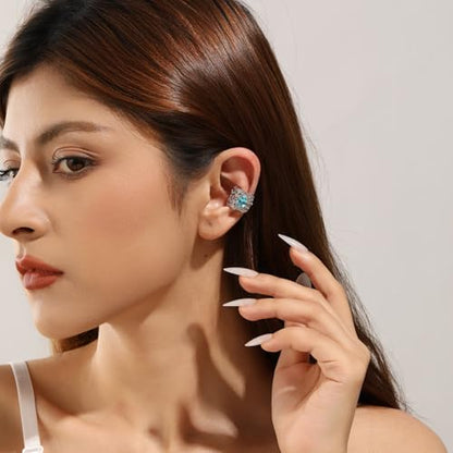 Ear Cuff for Women,Non Piercing Huggie Ear Cuff Earrings | Non Piercing Vintage Adjustable Ear Cuff Earrings Clip On Cartilage Ear Jewelry - style: Blue Topaz