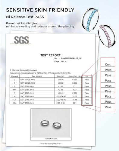 OUFER Nose Rings Silver, 20G Double Hoop 8MM Nose Rings, Seamless Stainless Steel Rook Daith Piercing Jewelry for Women & Men - style: Style3-Blue