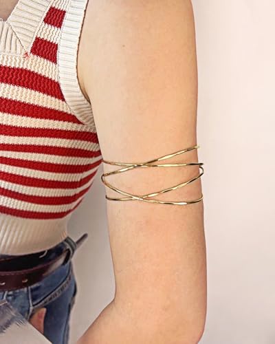 Minimalist Gold Arm Cuff Bracelet Upper Arm Band Cuff Bangle for Women Adjustable Armband Set 6 Pieces - color: 6pc B
