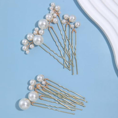 12 Pieces Bridal Wedding Hair Pins Handmade Pearl Bridal Hair Accessories for Brides Women Girls Gold - color: Gold