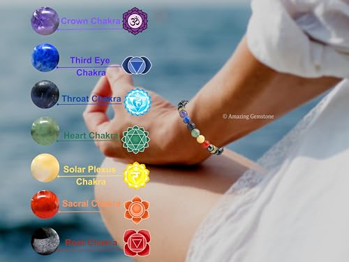 Amazing Gemstone Chakra with Black Obsidian Crystal Bracelet for Women Men's Gifts - Protection Healing Crystal Bracelet - 8mm Gemstone Beaded Stretchable Bracelet Pulseras Para Hombres Mujer Stocking Stuffers Mothers Day Gift - color: Chakra Bracelet (Bl