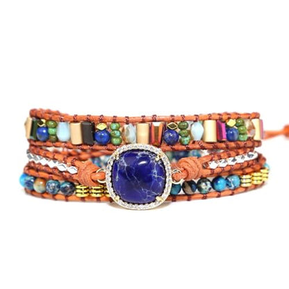 Women Wrap Bracelets Boho Natural Stone Jasper Turquoises Strand Bracelet Jewelry Collection - color: Navy