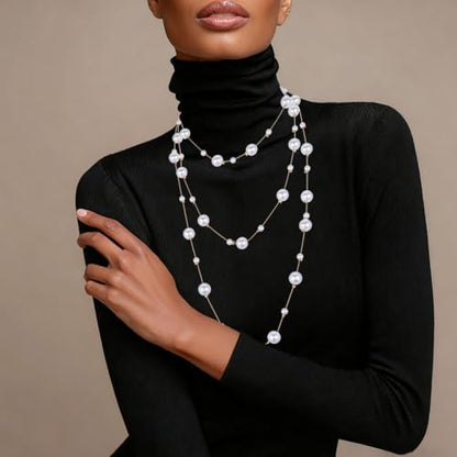 Long Pearl Necklaces for Women Faux Pearl Strand Necklace Gold Dainty Necklaces 1920s Statement Costume Jewelry