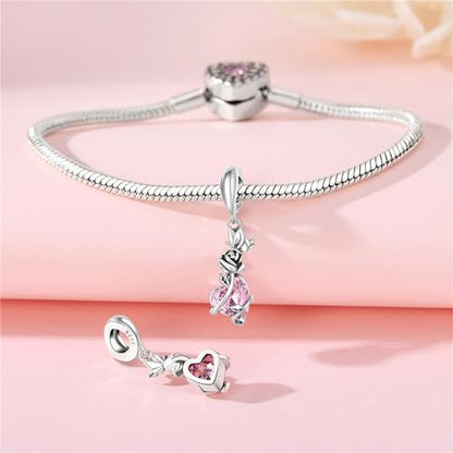 CYCUFF 925 Sterling Silver Charms Suitable for Charm Necklaces, Bracelet Pendants Beads Jewellery Gift for Women - color: Butterfly Rose Heart Zirconia Charm