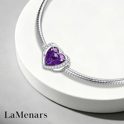 LaMenars 925 Sterling Silver Charms for Pandora Bracelets & Necklaces | Bead Charms Birthday Holiday Jewelry Gifts For Women - color: February Birthstone