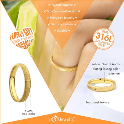 555Jewelry 4mm Sandblast Stainless Steel CZ Wedding Band Ring for Women & Men - color: Gold Style 2